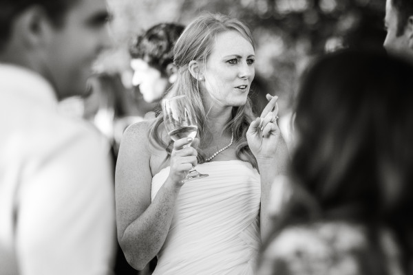 Bride at the reception with guests